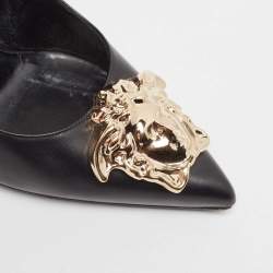 Pre Owned Versace Black Leather Medusa  Pointed Toe Pumps Size 37