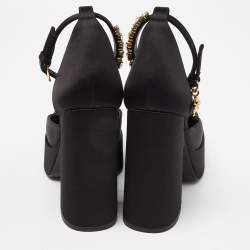 Pre Owned Versace Black Satin Medusa Aevitas Double Platform Pumps Size 37