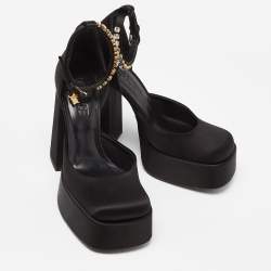 Pre Owned Versace Black Satin Medusa Aevitas Double Platform Pumps Size 37
