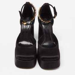 Pre Owned Versace Black Satin Medusa Aevitas Double Platform Pumps Size 37