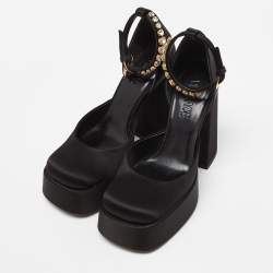 Pre Owned Versace Black Satin Medusa Aevitas Double Platform Pumps Size 37
