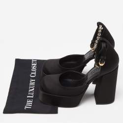 Pre Owned Versace Black Satin Medusa Aevitas Double Platform Pumps Size 37