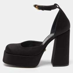 Pre Owned Versace Black Satin Medusa Aevitas Double Platform Pumps Size 37