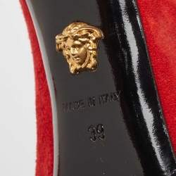 Pre Owned Versace Red Suede Crystal Embellished Medusa Pumps Size 39