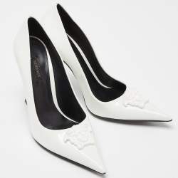 Versace White Patent Leather Medusa Pointed Toe Pumps Size 40