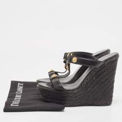 Versace Black Leather Embellished Wedge Sandals Size 37