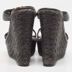 Versace Black Leather Embellished Wedge Sandals Size 37