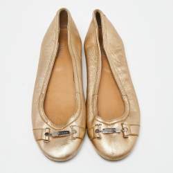 Versace Gold Leather Ballet Flats Size 37