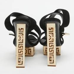 Pre Owned Versace Black Suede Greek Key Platform Sandals Size 40