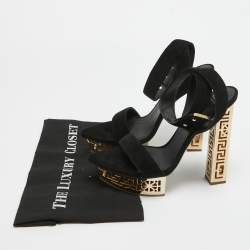 Pre Owned Versace Black Suede Greek Key Platform Sandals Size 40