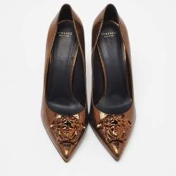 Pre Owned Versace Bronze Leather Medusa Pointed Toe Pumps Size 41