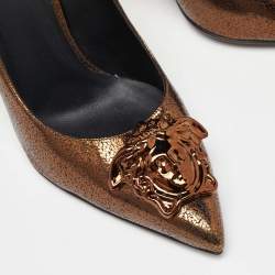 Pre Owned Versace Bronze Leather Medusa Pointed Toe Pumps Size 41