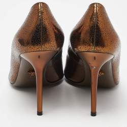 Pre Owned Versace Bronze Leather Medusa Pointed Toe Pumps Size 41