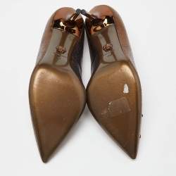 Pre Owned Versace Bronze Leather Medusa Pointed Toe Pumps Size 41