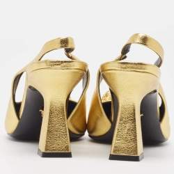 Pre Owned Versace Gold Leather Medusa Slingback Pumps Size 38