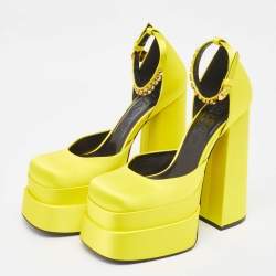 Versace Yellow Satin Aevitas Crystal Embellished Pumps Size 39 