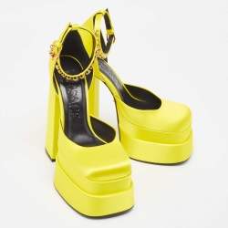 Versace Yellow Satin Aevitas Crystal Embellished Pumps Size 39 