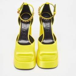 Versace Yellow Satin Aevitas Crystal Embellished Pumps Size 39 