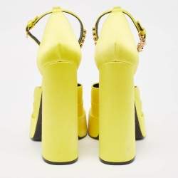 Versace Yellow Satin Medusa  Ankle Strap Pumps Size 40