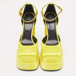 Versace Yellow Satin Medusa  Ankle Strap Pumps Size 40