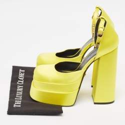 Versace Yellow Satin Medusa  Ankle Strap Pumps Size 40