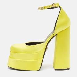 Versace Yellow Satin Medusa  Ankle Strap Pumps Size 40