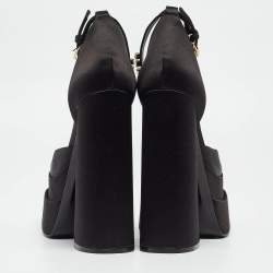 Pre Owned Versace Black Satin Crystal Embellished Ankle Strap Pumps Size 38.5  