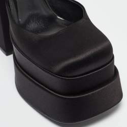 Pre Owned Versace Black Satin Crystal Embellished Ankle Strap Pumps Size 38.5  