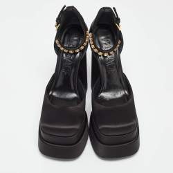 Pre Owned Versace Black Satin Crystal Embellished Ankle Strap Pumps Size 38.5  