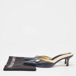 Versace Navy Blue Quilted Leather Pointed Toe Mules Size 37