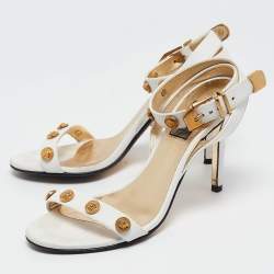 Versace White Leather Medusa Studded Ankle Strap Sandals Size 35