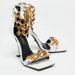 Versace White Leather Medusa Chain Ankle Strap Sandals Size 36