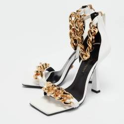 Versace White Leather Medusa Chain Ankle Strap Sandals Size 36