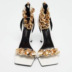 Versace White Leather Medusa Chain Ankle Strap Sandals Size 36