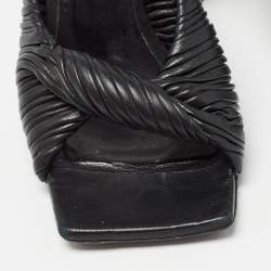 Versace Black Leather Plisse Slide Sandals Size 35