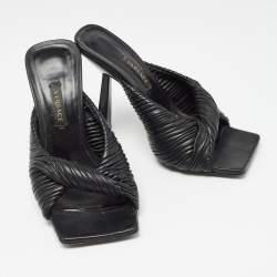 Versace Black Leather Plisse Slide Sandals Size 35