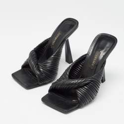 Versace Black Leather Plisse Slide Sandals Size 35