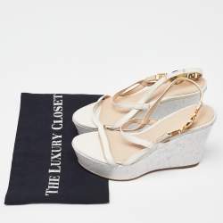 Versace White Leather Wedge Sandals Size 36