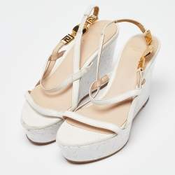 Versace White Leather Wedge Sandals Size 36