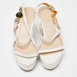 Versace White Leather Wedge Sandals Size 36