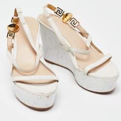 Versace White Leather Wedge Sandals Size 36