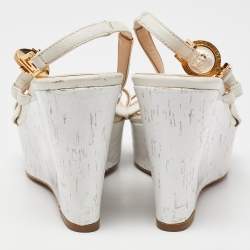 Versace White Leather Wedge Sandals Size 36