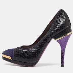 Pre Owned Versace Black/Purple Python and Suede Pumps Size 38