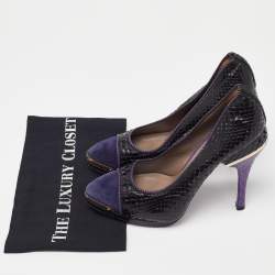 Pre Owned Versace Black/Purple Python and Suede Pumps Size 38