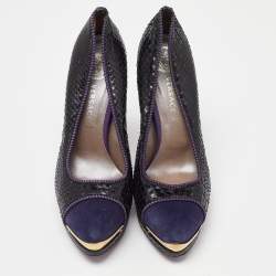 Pre Owned Versace Black/Purple Python and Suede Pumps Size 38