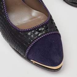 Pre Owned Versace Black/Purple Python and Suede Pumps Size 38