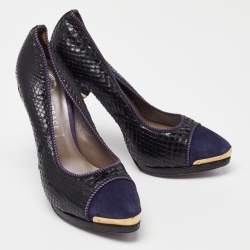 Pre Owned Versace Black/Purple Python and Suede Pumps Size 38