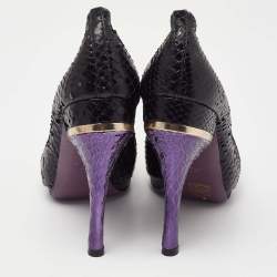 Pre Owned Versace Black/Purple Python and Suede Pumps Size 38