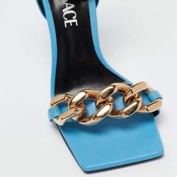 Versace Blue Leather Ankle Strap Sandals Size 35