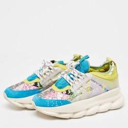 Versace Multicolor Suede and PVC Chain Reaction  Lace Up Sneakers Size 39.5